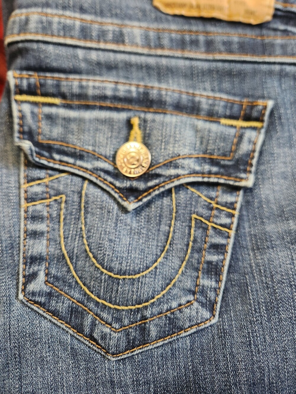 True Religion Slim Straight Flap Pocket Jeans Dark Wash Size 28 Contrast Stitch - Picture 7 of 9